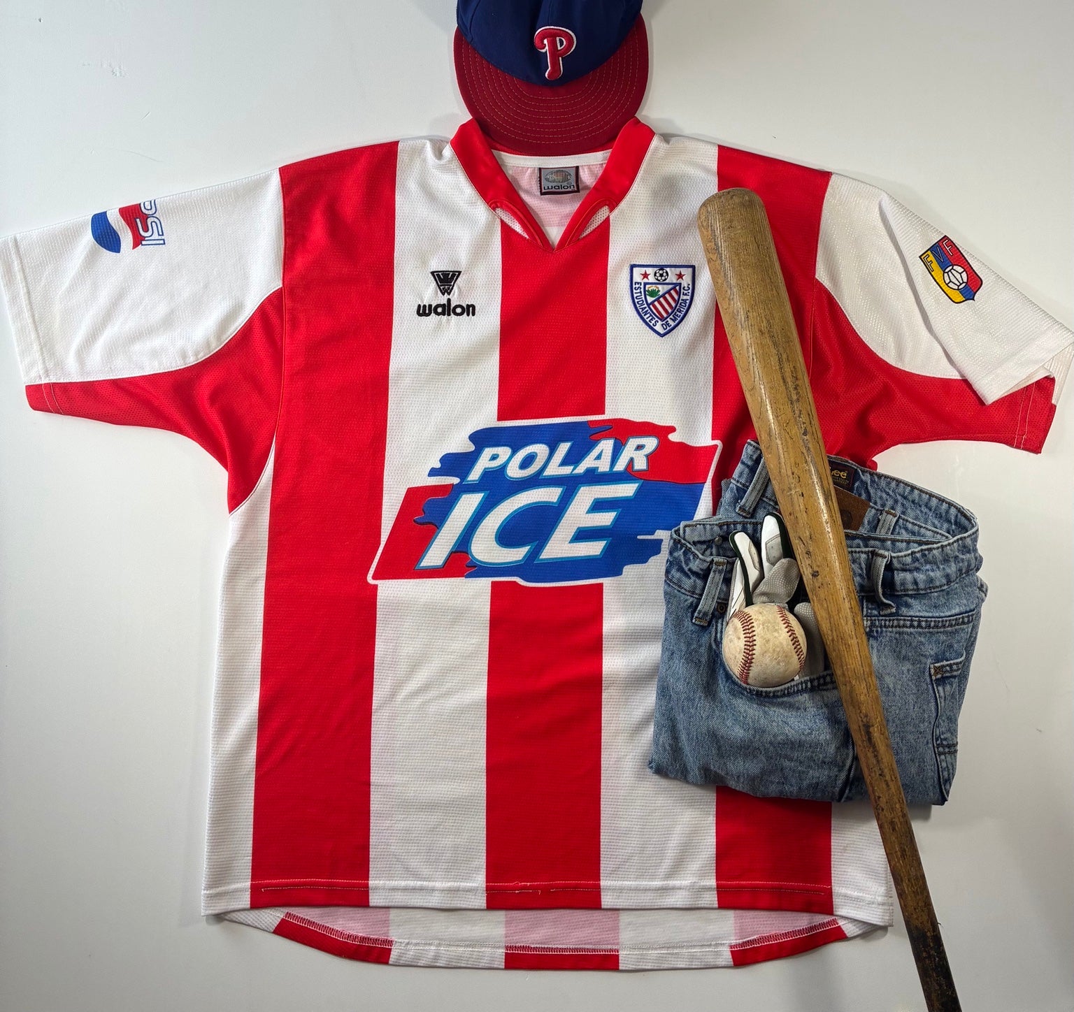 2005/06 Estudiantes de Mérida Walon home shirt styled flat lay, size XL