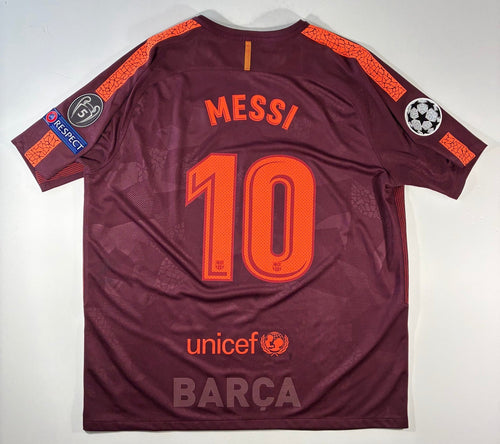 Back of Lionel Messi 2017-18 FC Barcelona third UEFA Champions League jersey, size XXL